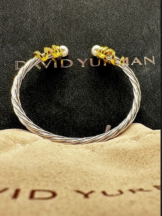 David Yurman Jewelry - David Yurman Silver Cable Bracelet with Gold Accents and Pearl